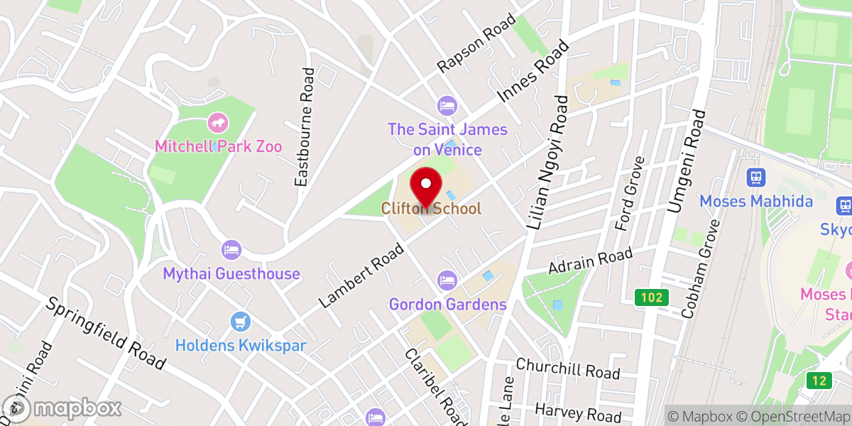 Map showing location of Lambert Road Baptist Church, Durban