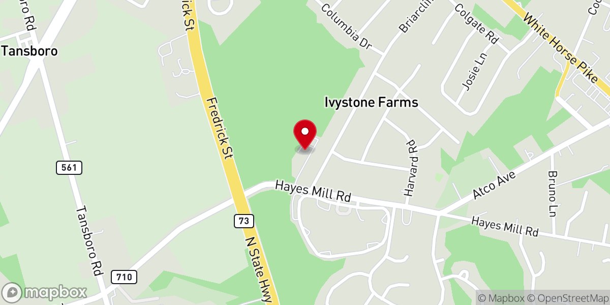 Map showing location of Atco Assembly of God-Hayes Mill Campus