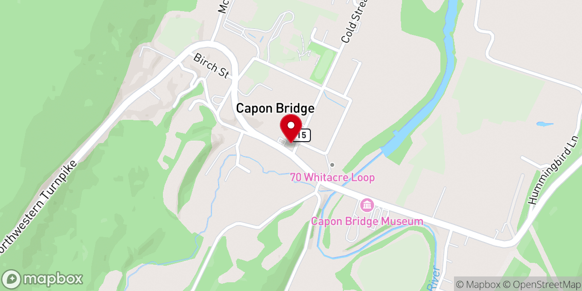 Map showing location of Capon Bridge United Methodist Church
