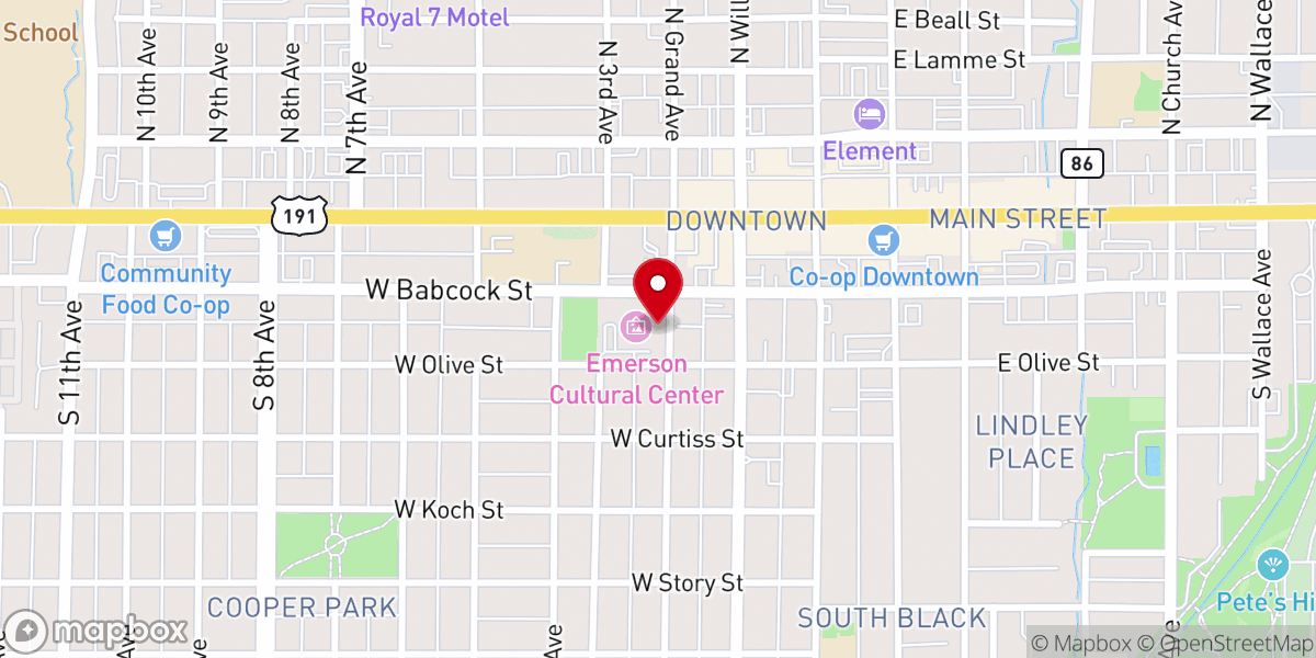 Map showing location of Emerson Center for the Arts & Culture