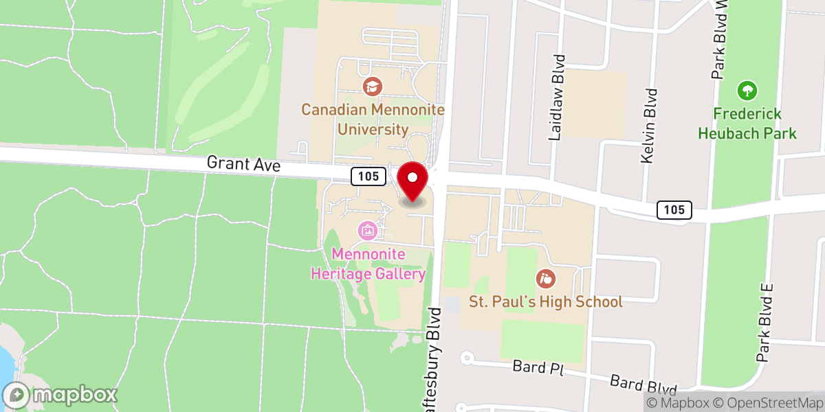 Map showing location of Mennonite Church Manitoba