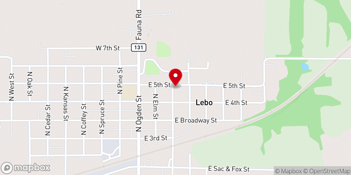 Map showing location of Lebo Baptist Church