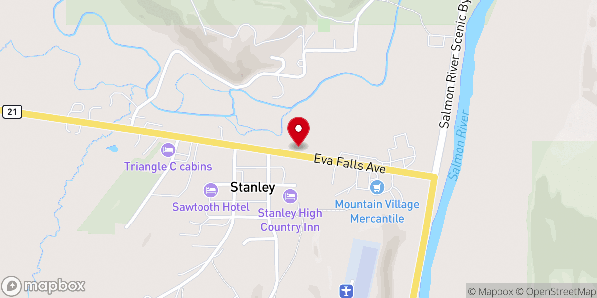 Map showing location of Stanley Sawtooth Chamber-Commerce