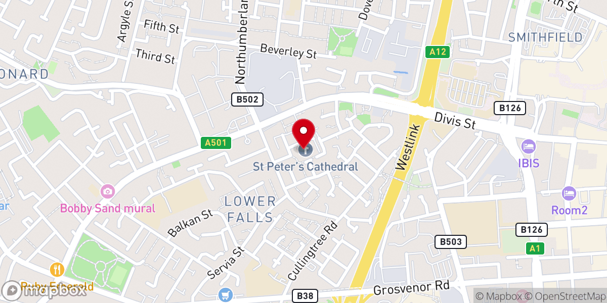 Map showing location of St Peter's Cathedral, Belfast