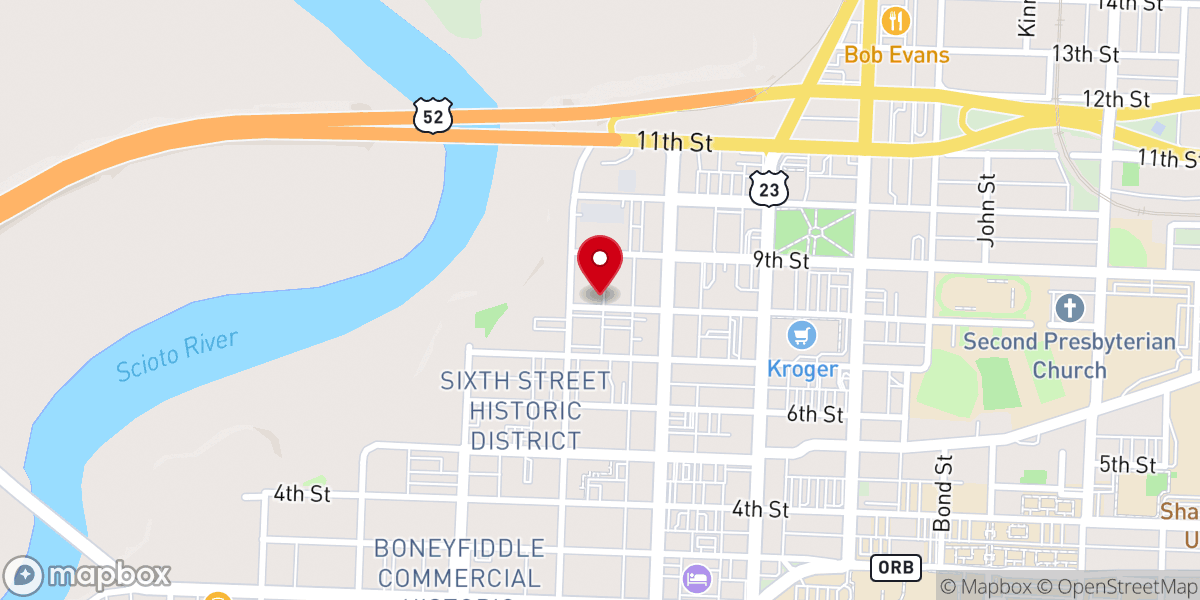 Map showing location of Scioto Co Homeless Shelter