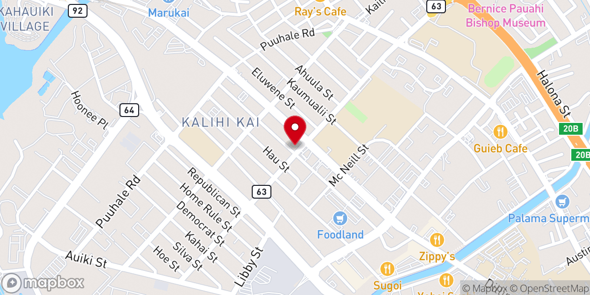 Map showing location of Honolulu Worship Center, CLGI