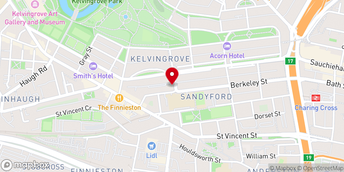 Map showing location of The Tron Church at Kelvingrove