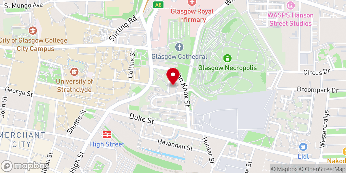 Map showing location of Glasgow Evangelical Church