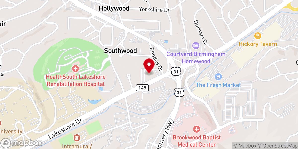 Map showing location of First Baptist Church of Birmingham
