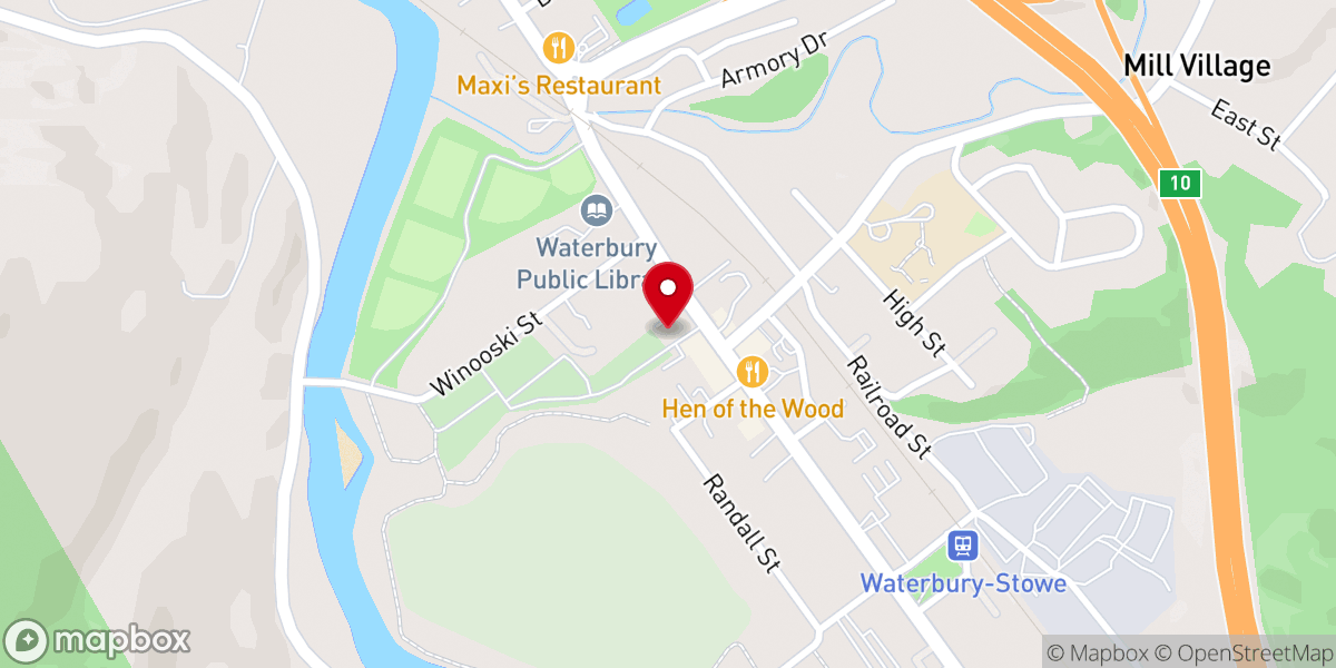 Map showing location of Waterbury Congregational Church, United Church of Christ