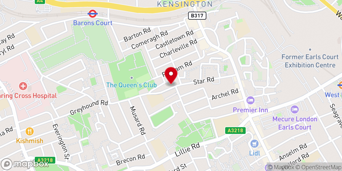 Map showing location of St Andrew's, Fulham Fields