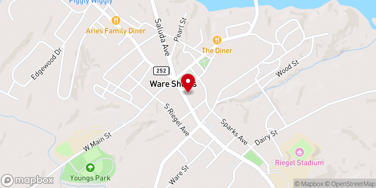 Map showing location of First Presbyterian Church of Ware Shoals