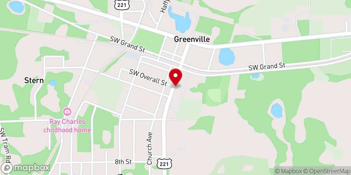 Map showing location of Greenville Masonic Lodge 28