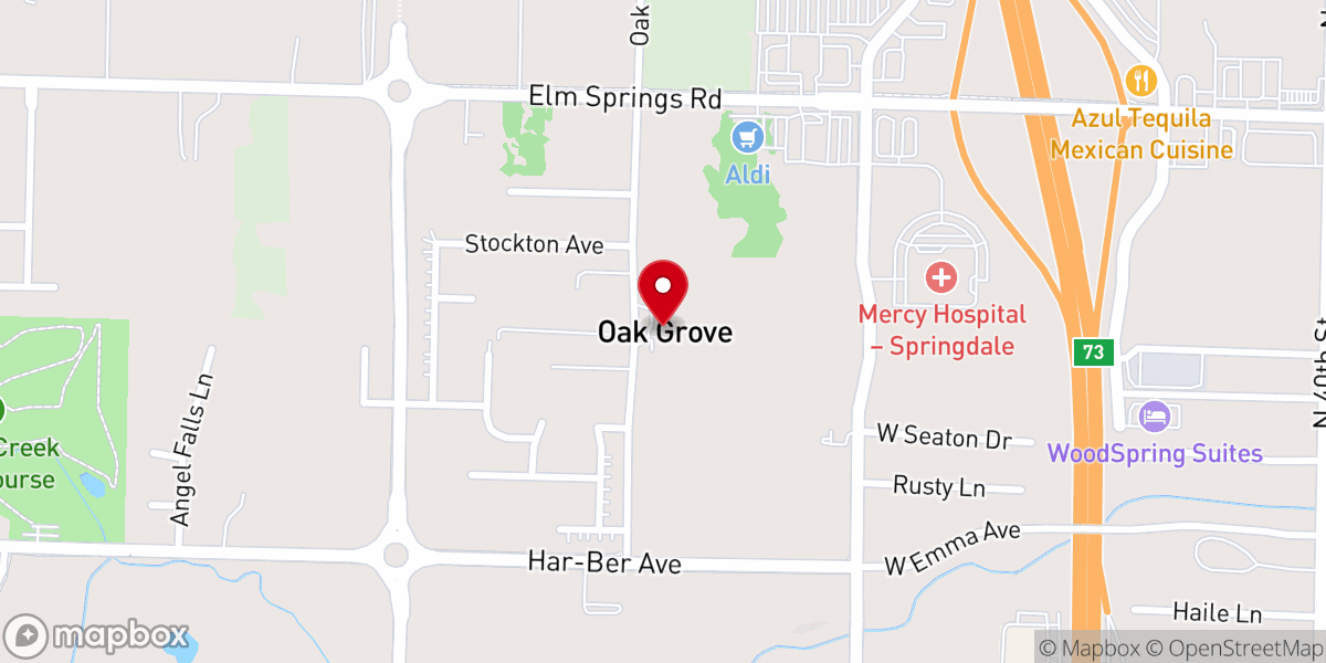Map showing location of Oak Grove Baptist Church