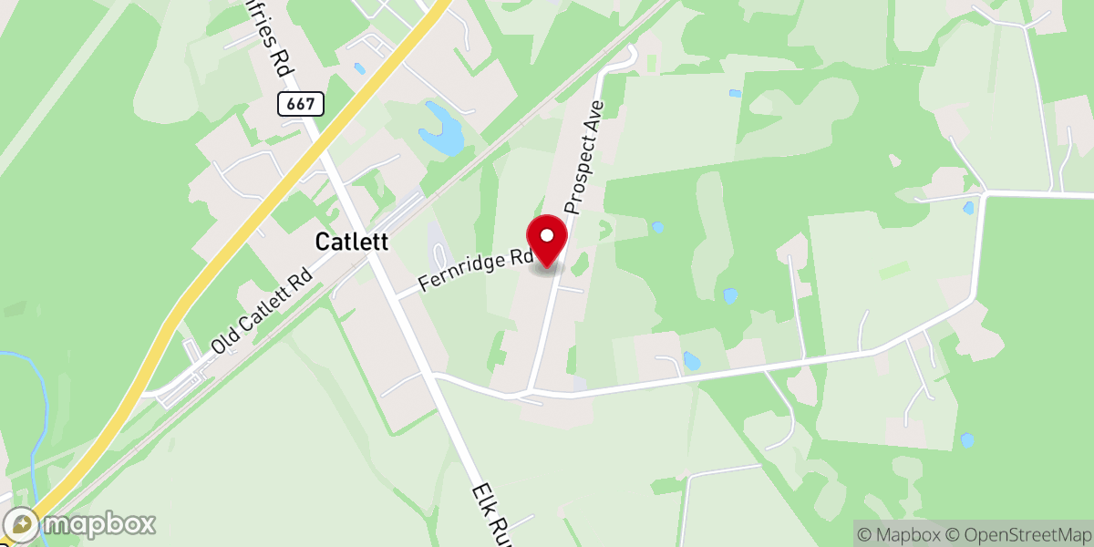 Map showing location of Catlett Assembly of God Church