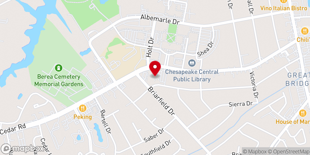 Map showing location of Great Bridge Presbyterian Church
