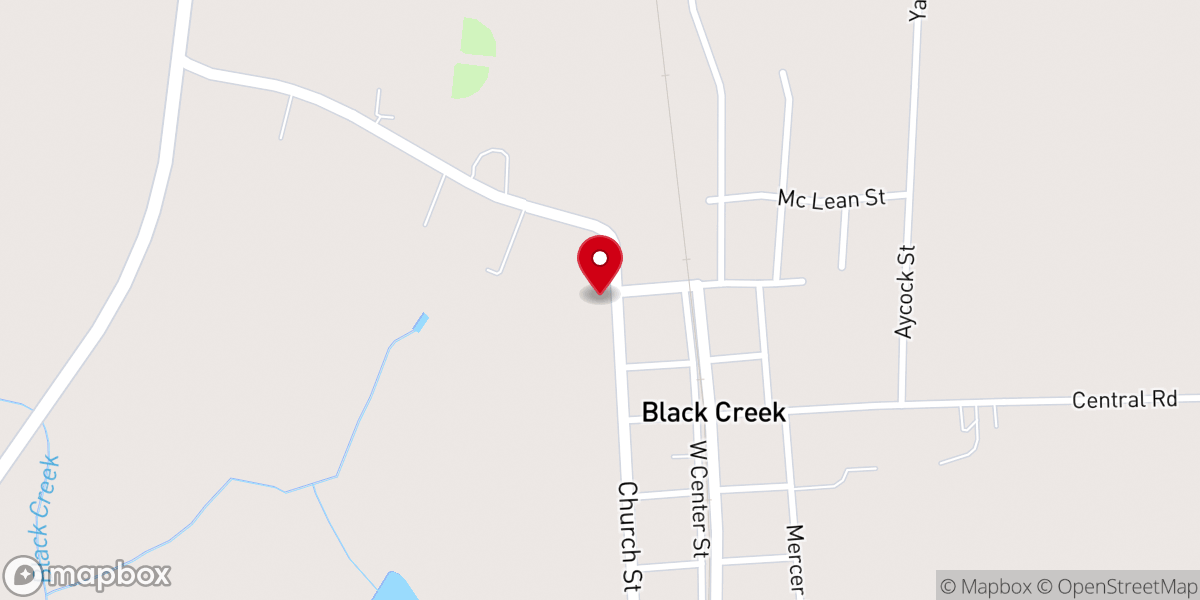 Map showing location of Black Creek United Methodist Church