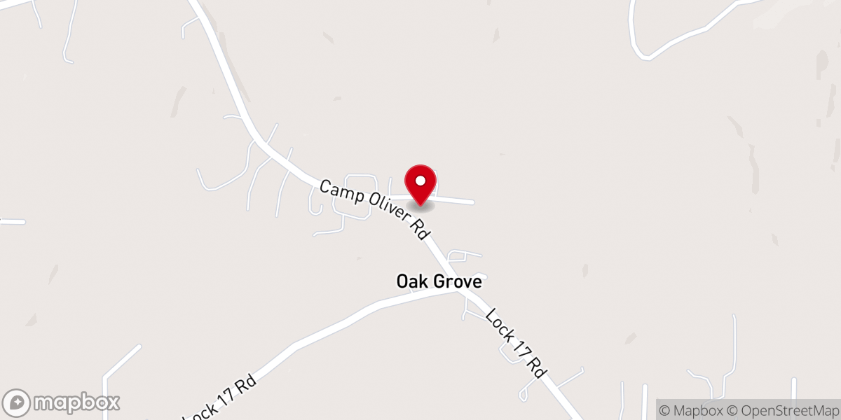 Map showing location of Oak Grove First Baptist Church