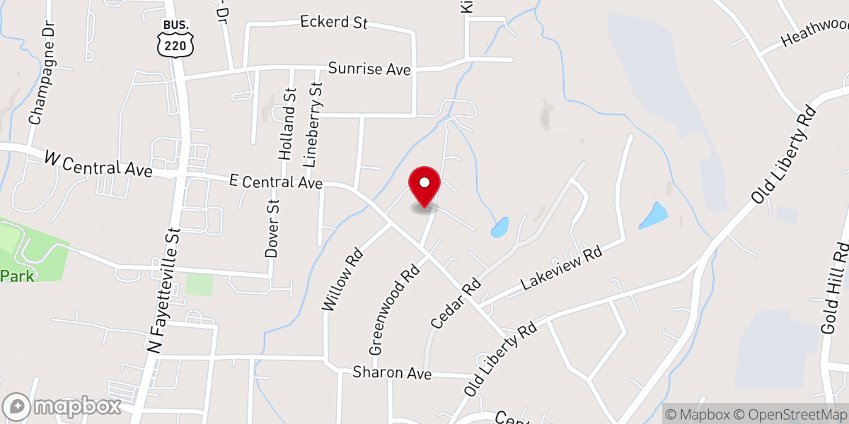 Map showing location of Asheboro Church of God of Prophecy