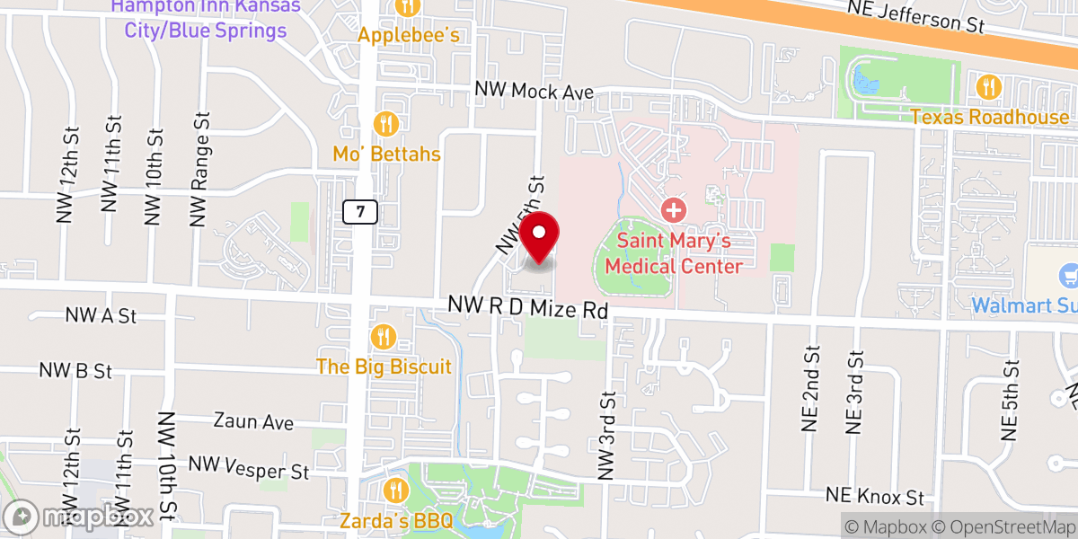 Map showing location of Harvest Baptist Church of Blue Springs