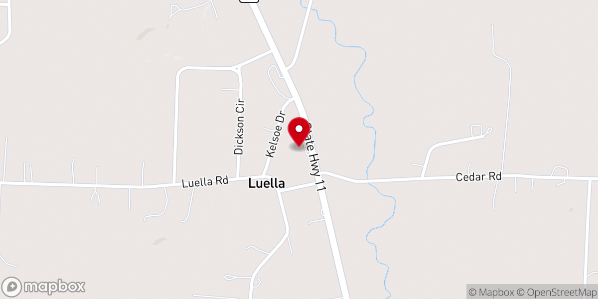 Map showing location of Luella First Baptist Church