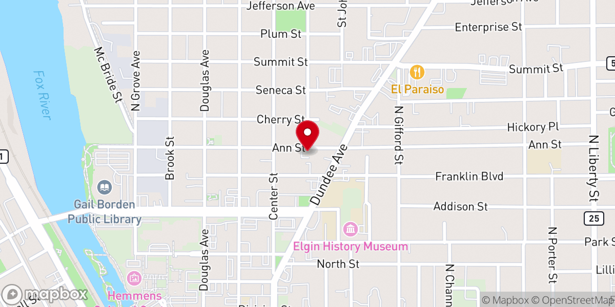 Map showing location of Progressive Baptist Church, Elgin IL 60120