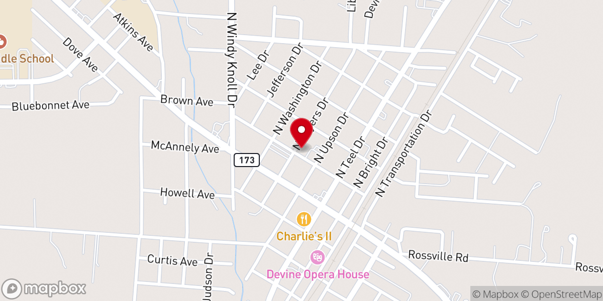 Map showing location of First United Methodist Church Devine