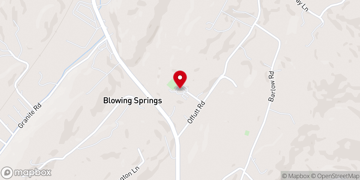 Map showing location of Blowing Springs Baptist Church
