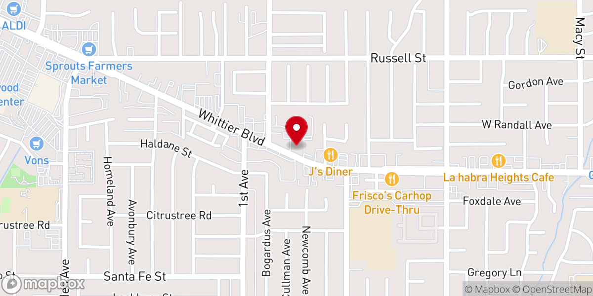 Map showing location of Praise Chapel Whittier