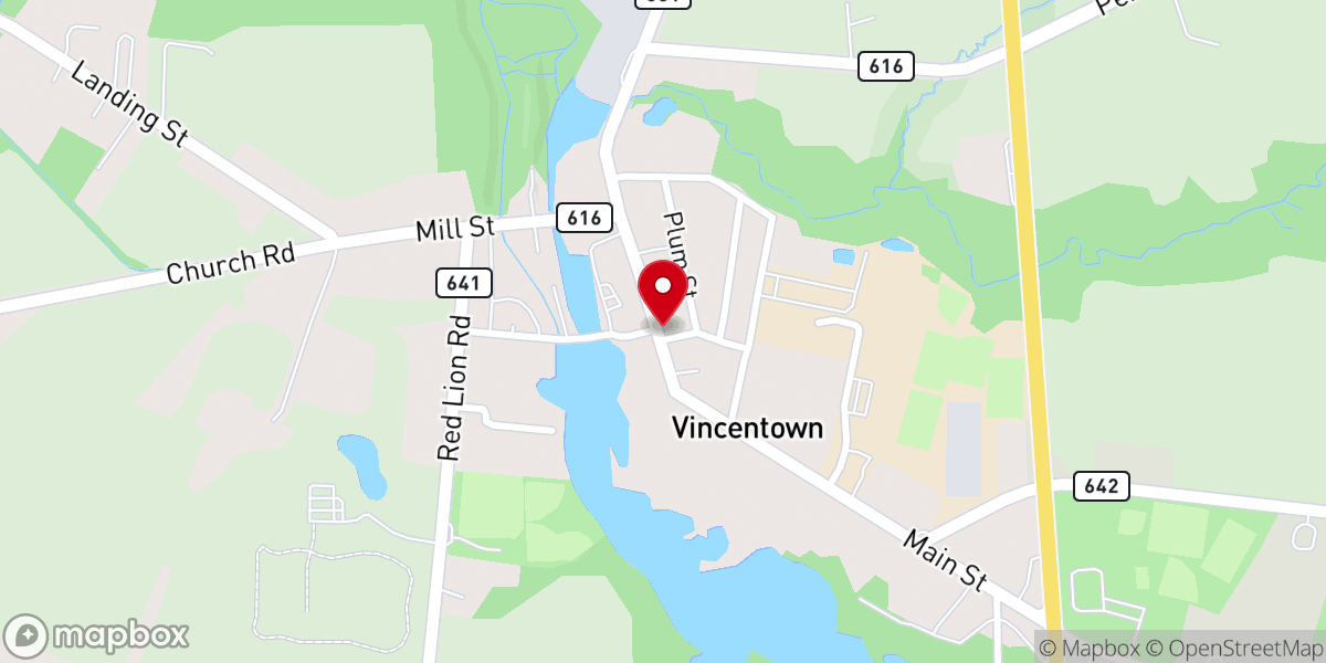 Map showing location of Vincentown United Methodist Church