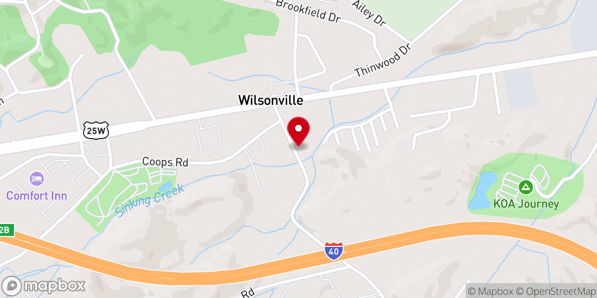 Map showing location of Wilsonville Baptist Church