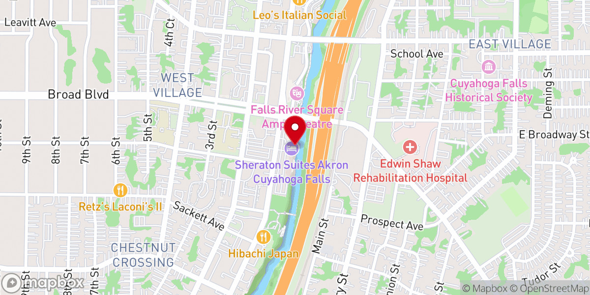 Map showing location of Sheraton Suites Akron Cuyahoga Falls