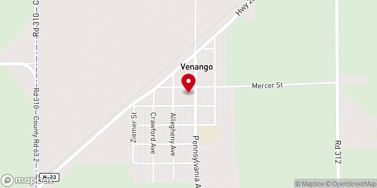Map showing location of Venango Community Church