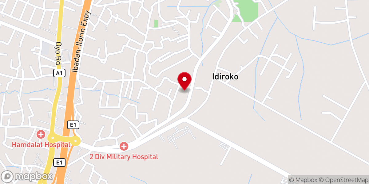 Map showing location of Winners' Chapel, Ojoo.