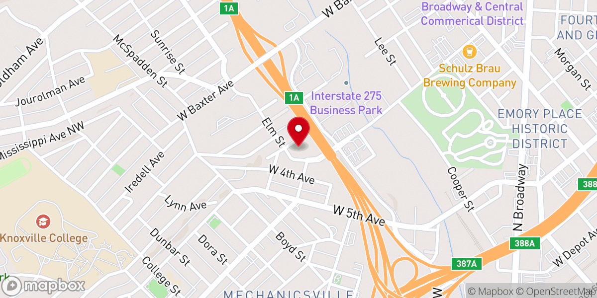 Map showing location of Elm Street Baptist Church