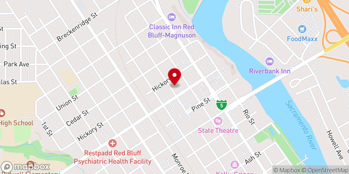 Map showing location of The Presbyterian Church of Red Bluff