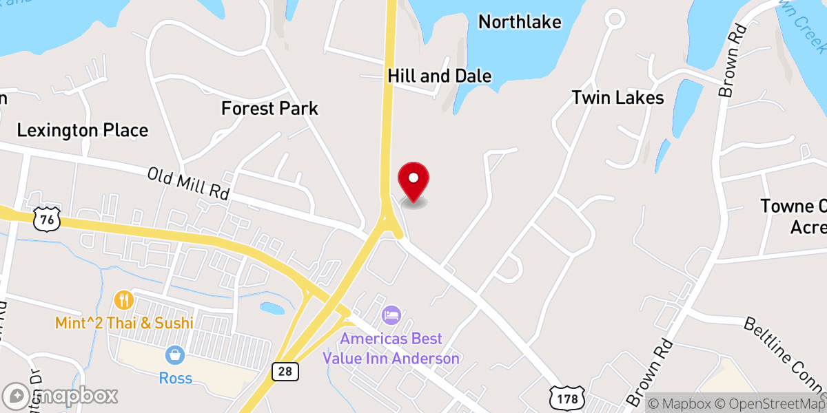 Map showing location of North Anderson Presbyterian