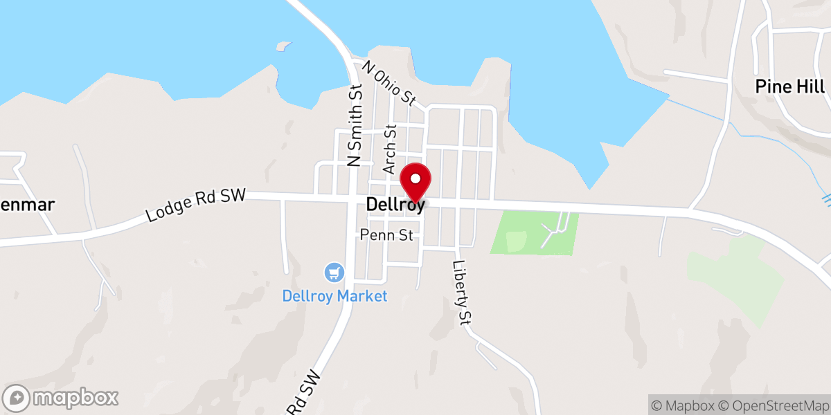 Map showing location of Dellroy United Methodist Church