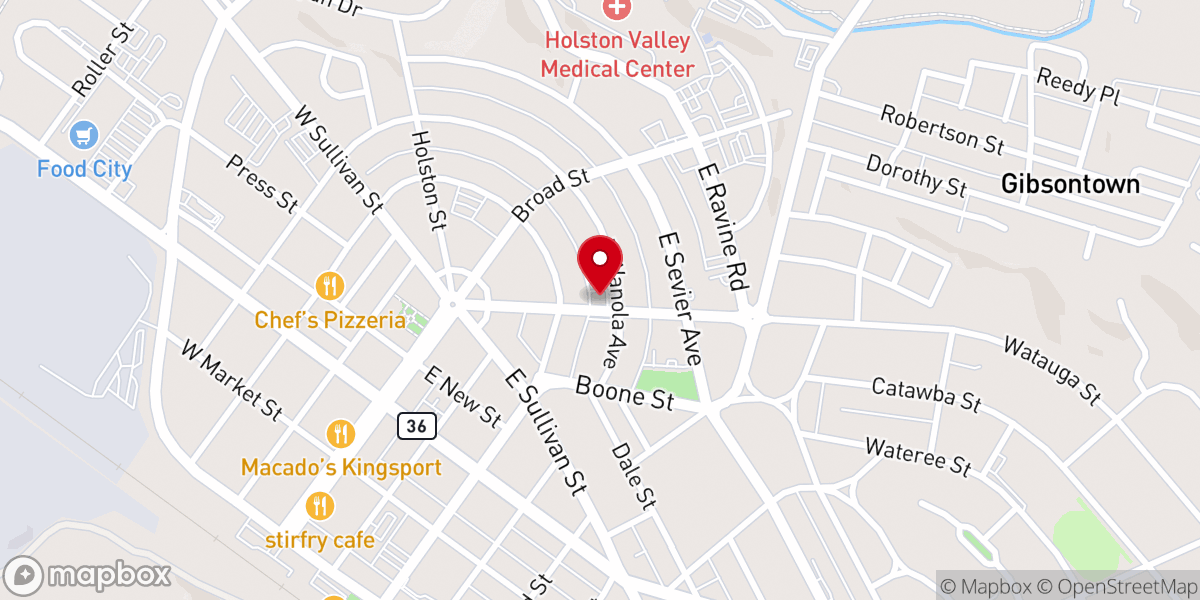 Map showing location of United Methodist Kingsport