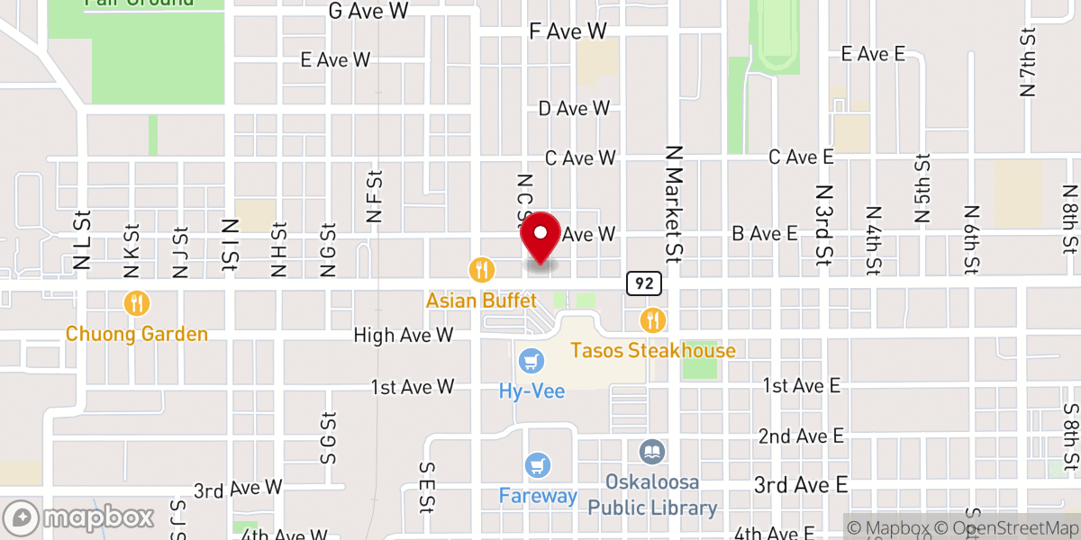Map showing location of Oskaloosa Community Church
