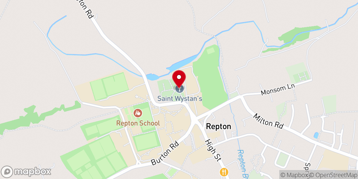 Map showing location of St Wystan's Church, Repton
