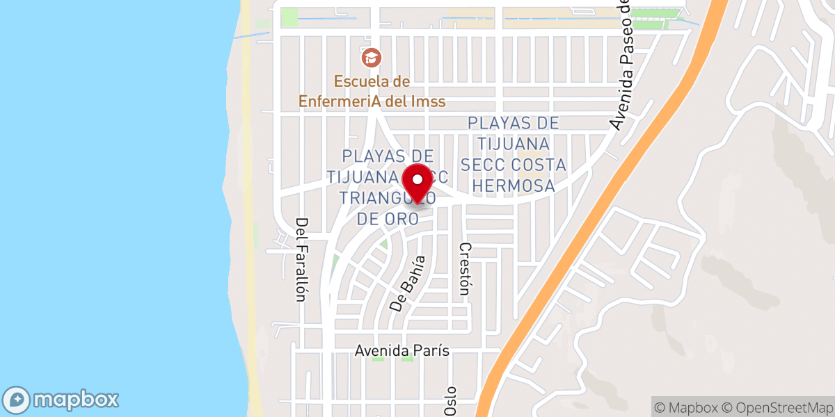 Map showing location of Templo Bautista de Playas