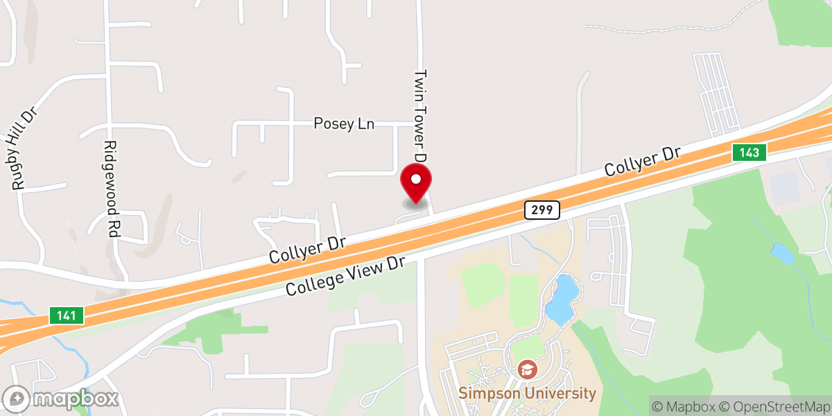 Map showing location of Redding Church of Christ