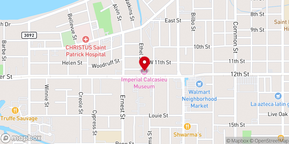 Map showing location of Imperial Calcasieu Museum