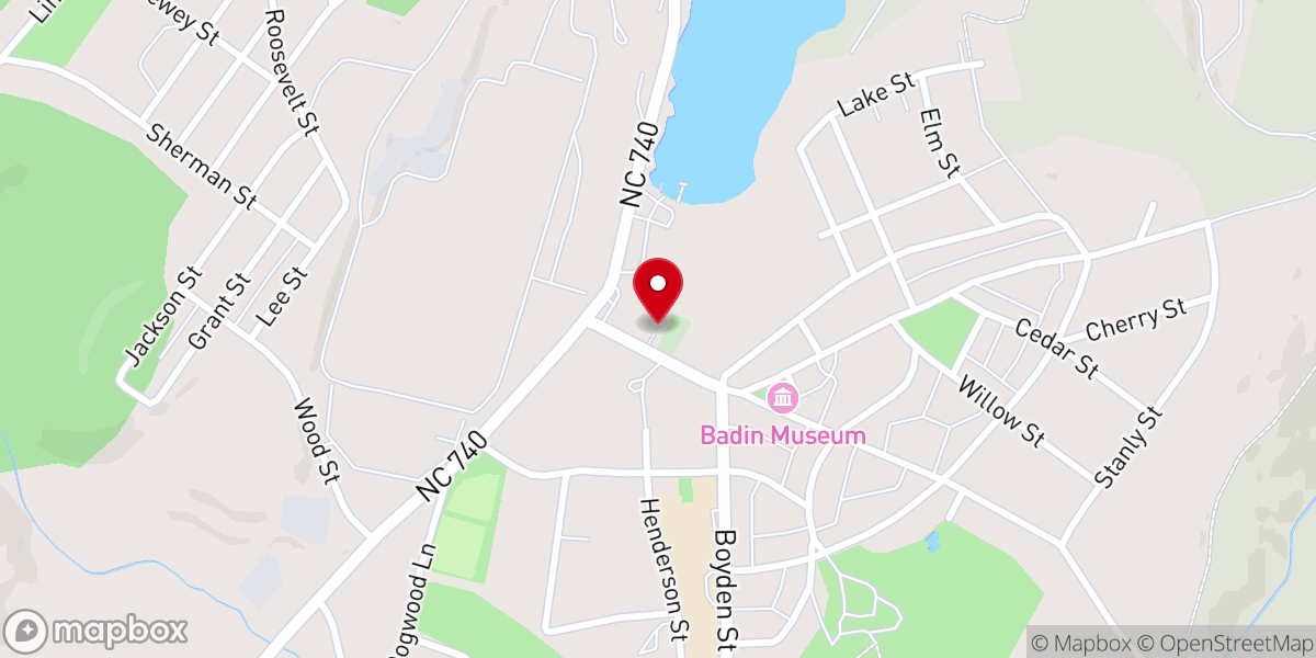 Map showing location of Badin Baptist Church