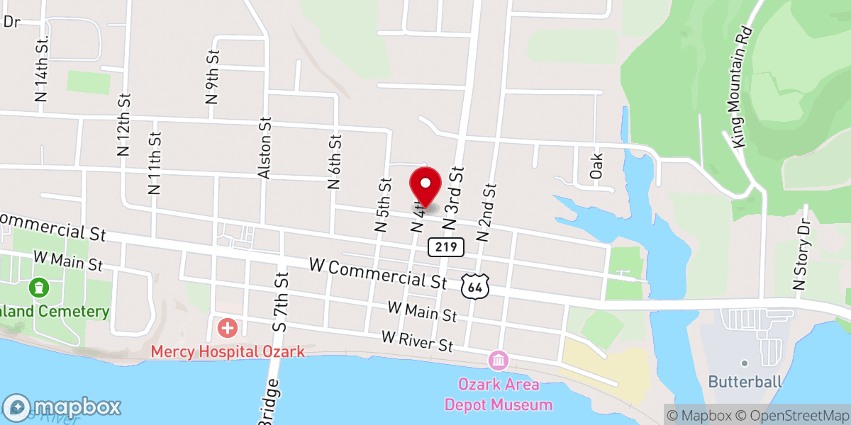 Map showing location of Ozark First Baptist Church