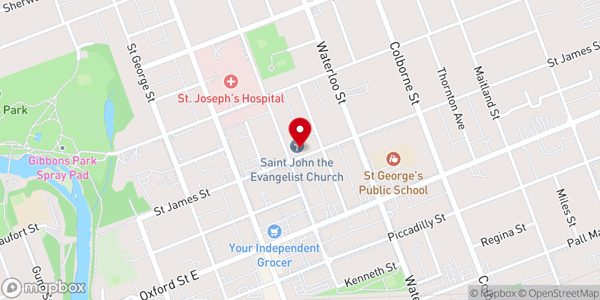 Map showing location of St. John the Evangelist Anglican Church