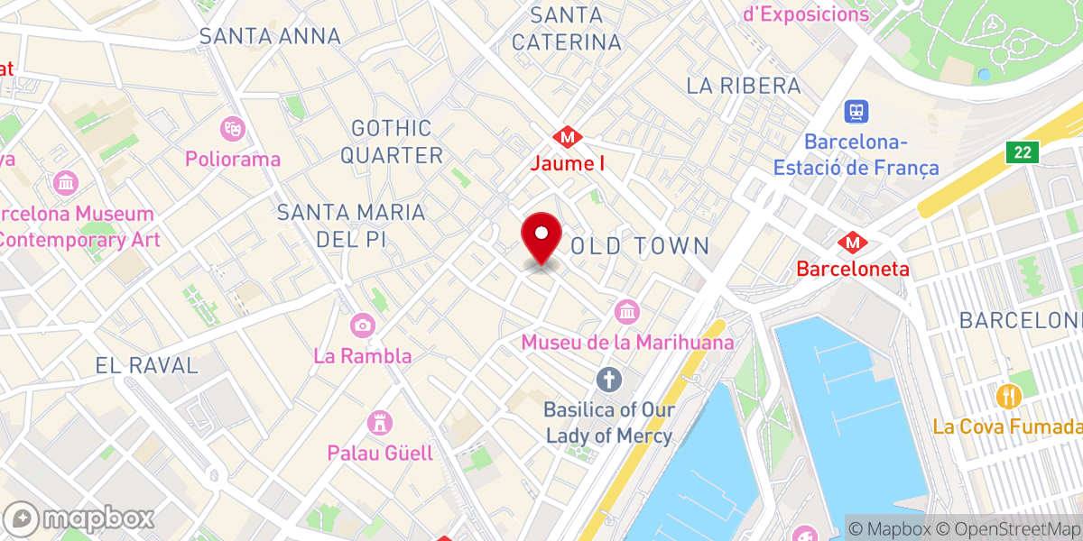 Map showing location of Iglesia de Nuestra Señora de la Victoria (con restos de la Encomienda templaria del Palau Reial Minor)