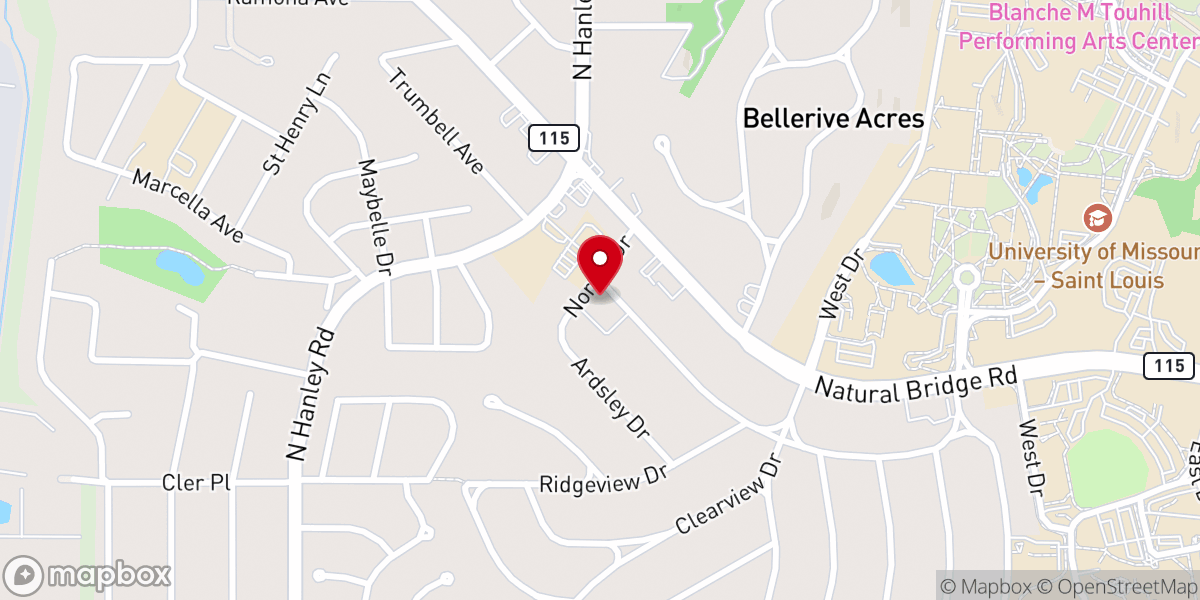 Map showing location of Unity Lutheran Church of Bel-Nor