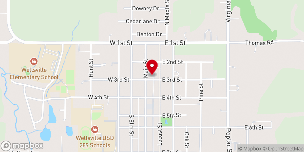 Map showing location of Wellsville Baptist Church